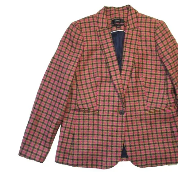 NWT J.Crew Parke Blazer in Pink Mustard Houndstooth English Moon Wool Jacket 12